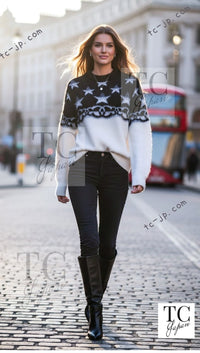 CHANEL 23N Black Ivory Cashmere CC Logo Knit Sweater 36 シャネル ココ ネージュ ブラック アイボリー ココマーク カシミヤ ニット セーター 即発