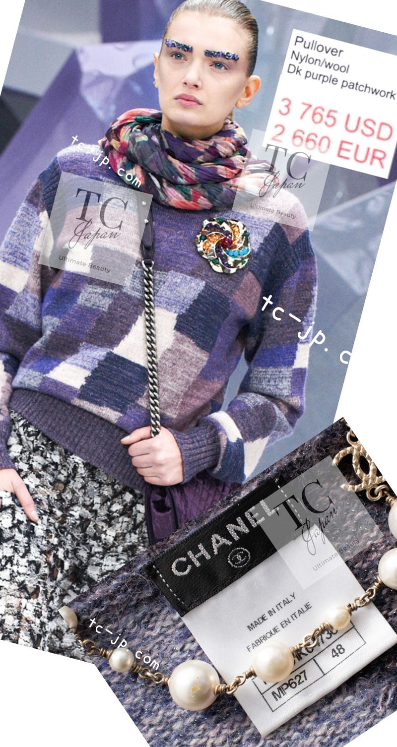 CHANEL 12A Purple Nylon Wool Cashmer Knit Sweater 48 シャネル パープル ナイロン ウール カシミヤ ニット セーター 即発