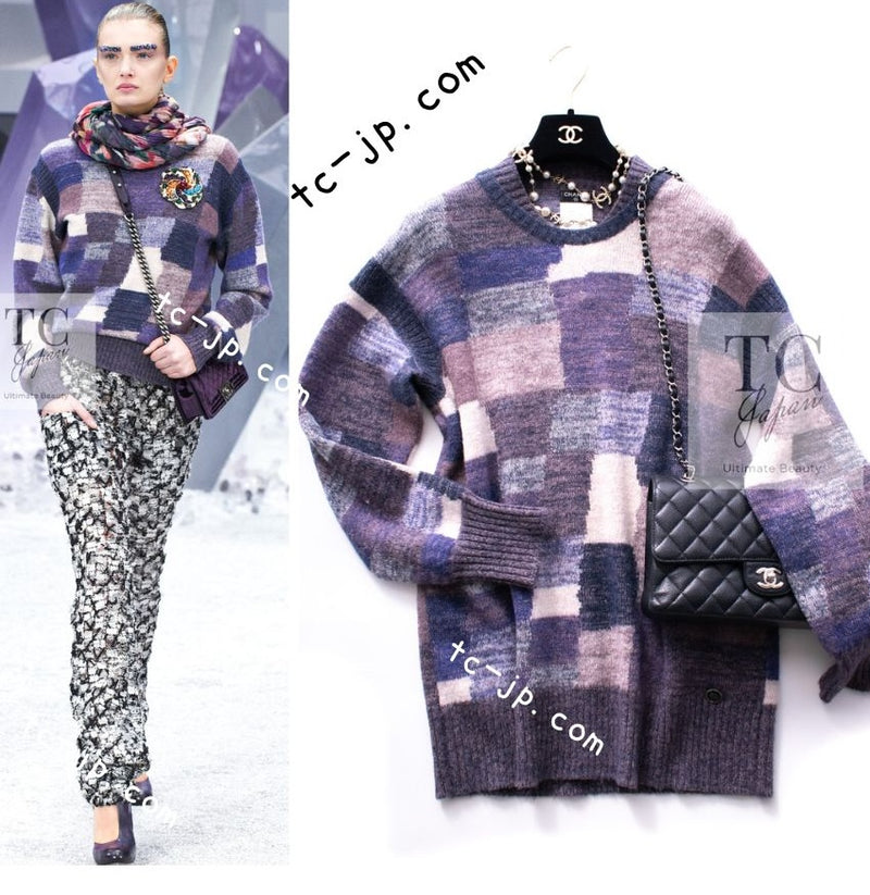 CHANEL 12A Purple Nylon Wool Cashmer Knit Sweater 48 シャネル パープル ナイロン ウール カシミヤ ニット セーター 即発