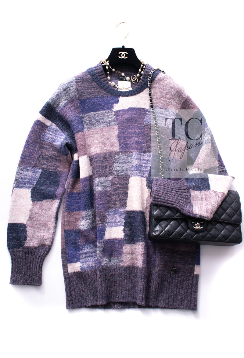 CHANEL 12A Purple Nylon Wool Cashmer Knit Sweater 48 シャネル パープル ナイロン ウール カシミヤ ニット セーター 即発