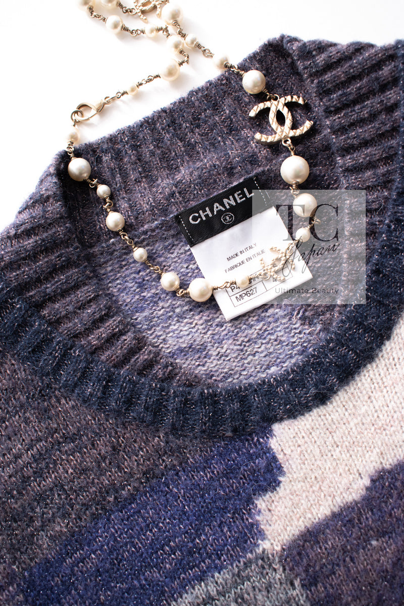 CHANEL 12A Purple Nylon Wool Cashmer Knit Sweater 48 シャネル パープル ナイロン ウール カシミヤ ニット セーター 即発