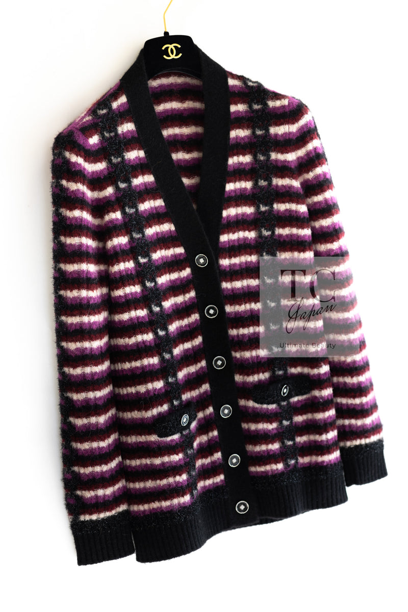 CHANEL 23PA Black Purple Burgundy Alpaca Cashmere Knit Cardigan 36 38 シャネル ブラック パープル バーガンディー ニット カーディガン 即発