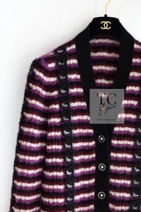 CHANEL 23PA Black Purple Burgundy Alpaca Cashmere Knit Cardigan 36 38 シャネル ブラック パープル バーガンディー ニット カーディガン 即発