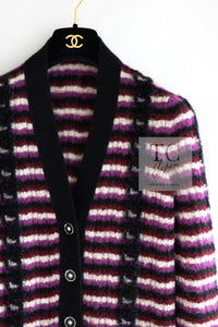 CHANEL 23PA Black Purple Burgundy Alpaca Cashmere Knit Cardigan 36 38 シャネル ブラック パープル バーガンディー ニット カーディガン 即発