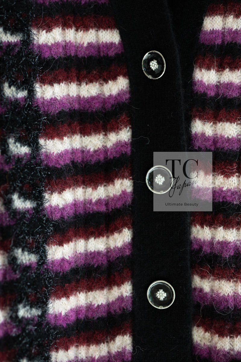 CHANEL 23PA Black Purple Burgundy Alpaca Cashmere Knit Cardigan 36 38 シャネル ブラック パープル バーガンディー ニット カーディガン 即発