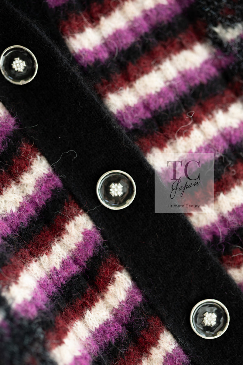 CHANEL 23PA Black Purple Burgundy Alpaca Cashmere Knit Cardigan 36 38 シャネル ブラック パープル バーガンディー ニット カーディガン 即発