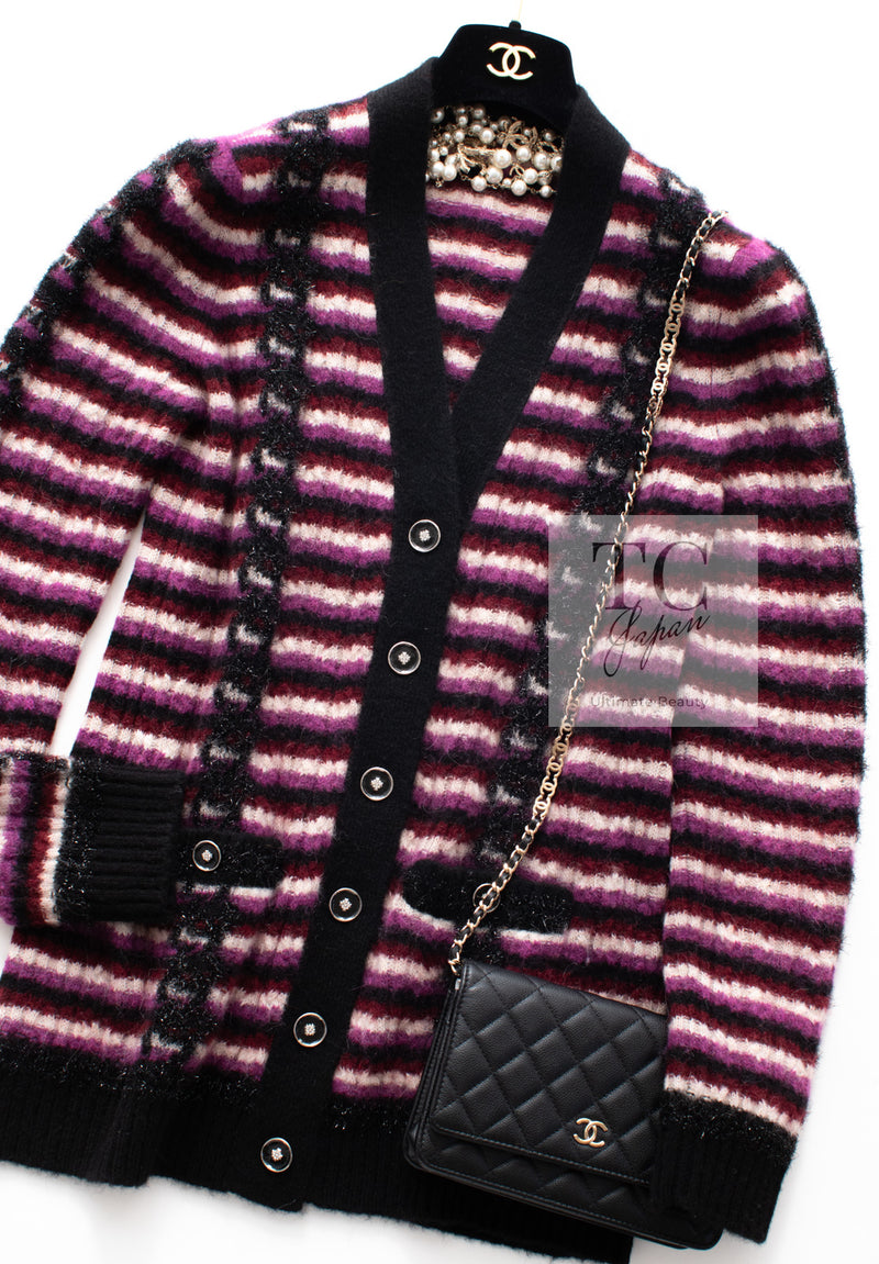 CHANEL 23PA Black Purple Burgundy Alpaca Cashmere Knit Cardigan 36 38 シャネル ブラック パープル バーガンディー ニット カーディガン 即発