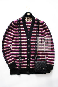 CHANEL 23PA Black Purple Burgundy Alpaca Cashmere Knit Cardigan 36 38 シャネル ブラック パープル バーガンディー ニット カーディガン 即発