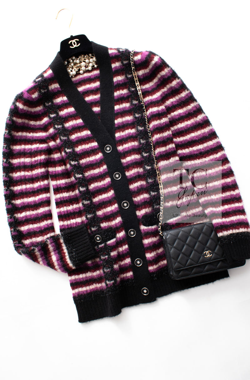 CHANEL 23PA Black Purple Burgundy Alpaca Cashmere Knit Cardigan 36 38 シャネル ブラック パープル バーガンディー ニット カーディガン 即発