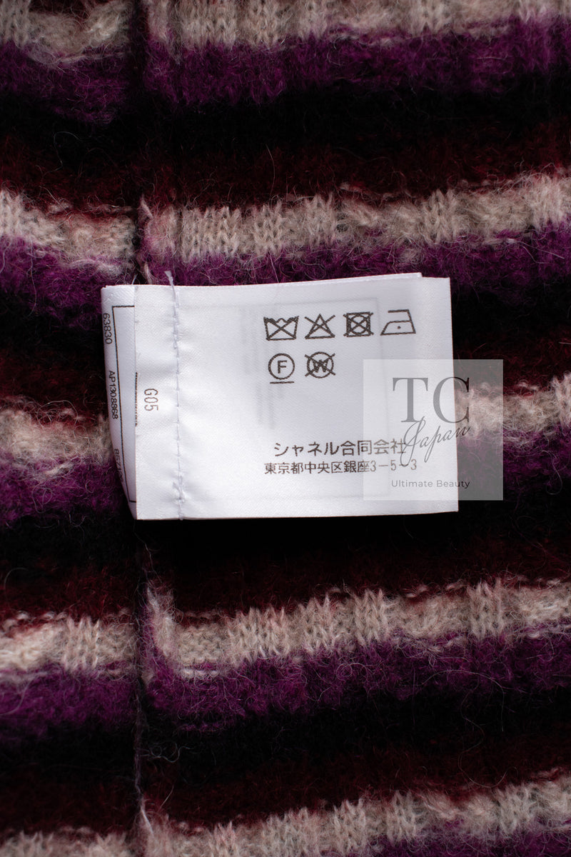 CHANEL 23PA Black Purple Burgundy Alpaca Cashmere Knit Cardigan 36 38 シャネル ブラック パープル バーガンディー ニット カーディガン 即発