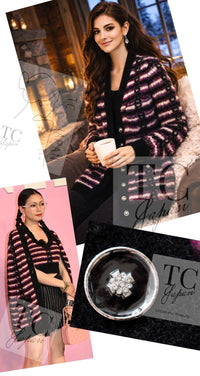 CHANEL 23PA Black Purple Burgundy Alpaca Cashmere Knit Cardigan 36 38 シャネル ブラック パープル バーガンディー ニット カーディガン 即発