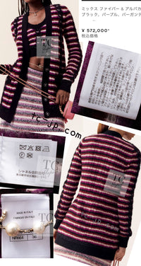 CHANEL 23PA Black Purple Burgundy Alpaca Cashmere Knit Cardigan 36 38 シャネル ブラック パープル バーガンディー ニット カーディガン 即発