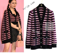 CHANEL 23PA Black Purple Burgundy Alpaca Cashmere Knit Cardigan 36 38 シャネル ブラック パープル バーガンディー ニット カーディガン 即発
