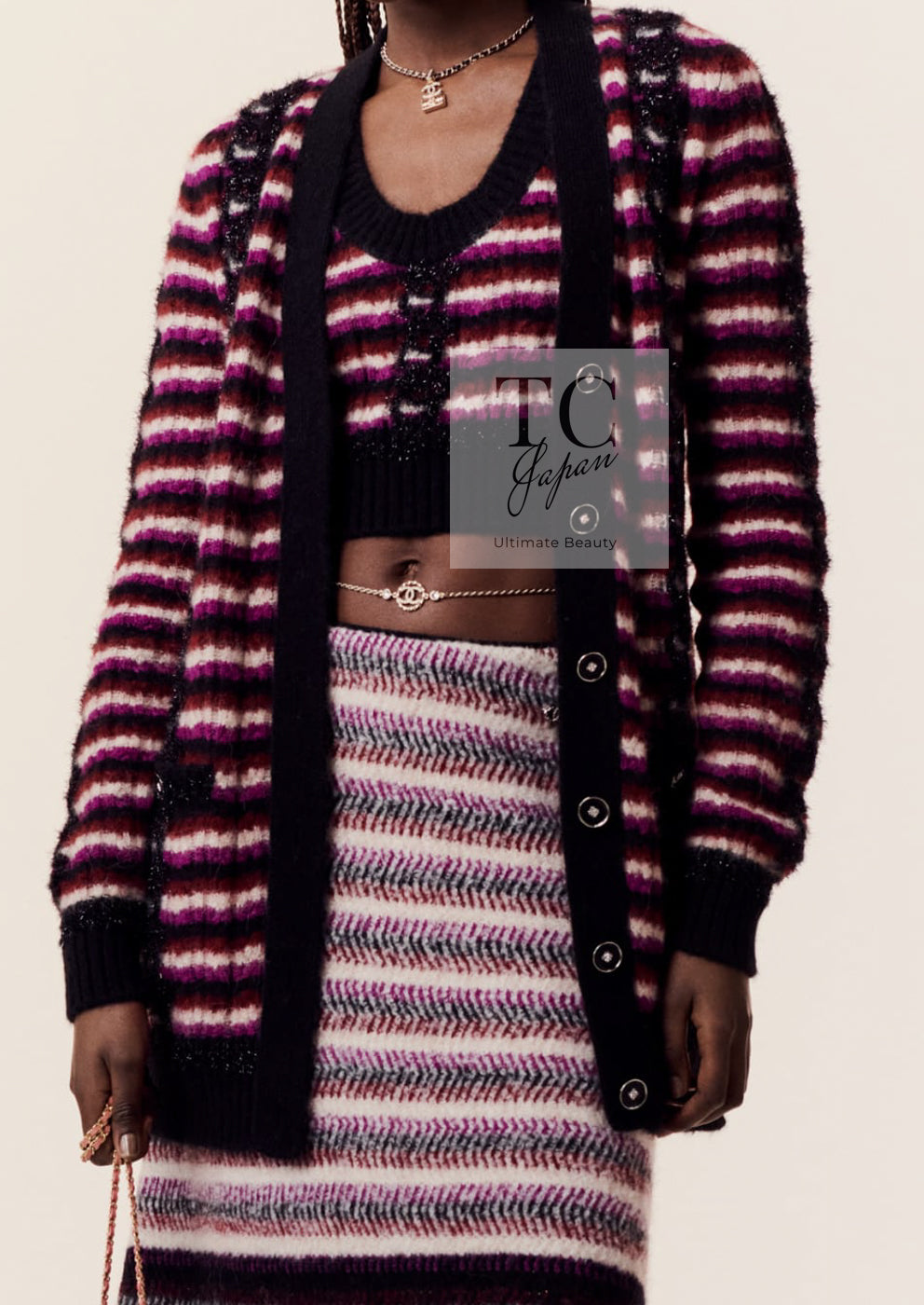 シャネルカーディガン シャネル カーディガン CHANEL ブラック パープル バーガンディー