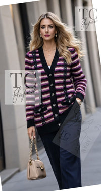 CHANEL 23PA Black Purple Burgundy Alpaca Cashmere Knit Cardigan 36 38 シャネル ブラック パープル バーガンディー ニット カーディガン 即発