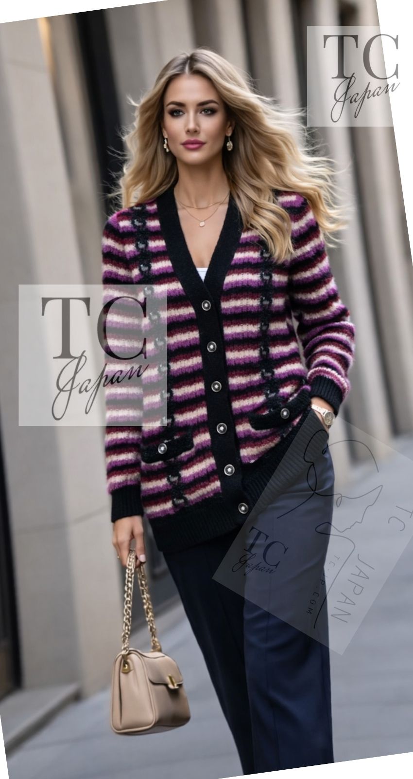 CHANEL 23PA Black Purple Burgundy Alpaca Cashmere Knit Cardigan 36 38 シャネル ブラック パープル バーガンディー ニット カーディガン 即発