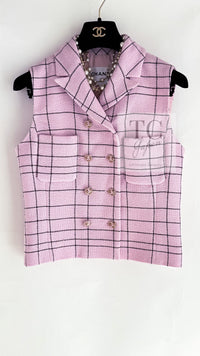 CHANEL 24S Pink Check Gripox Buttons Wool Tweed Jacket Tops Vest 38 シャネル ピンク チェック ウール ツイード ジャケット トップス ジレ ベスト 即発