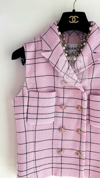 CHANEL 24S Pink Check Gripox Buttons Wool Tweed Jacket Tops Vest 38 シャネル ピンク チェック ウール ツイード ジャケット トップス ジレ ベスト 即発