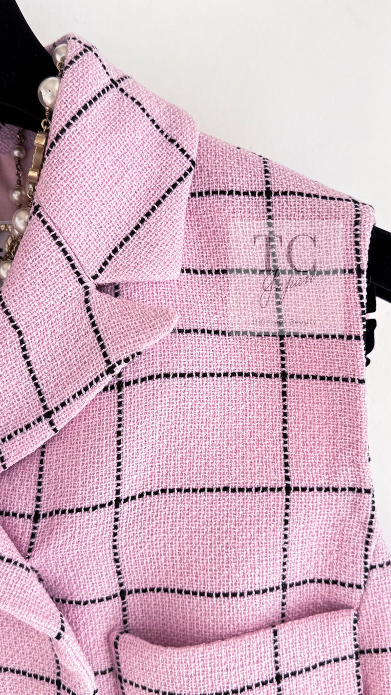 CHANEL 24S Pink Check Gripox Buttons Wool Tweed Jacket Tops Vest 38 シャネル ピンク チェック ウール ツイード ジャケット トップス ジレ ベスト 即発