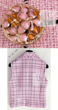 CHANEL 24S Pink Check Gripox Buttons Wool Tweed Jacket Tops Vest 38 シャネル ピンク チェック ウール ツイード ジャケット トップス ジレ ベスト 即発