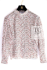 CHANEL 24PA  White Red CC Logo Floral Pattern Tops Blouse 34 シャネル ホワイト レッド CC ロゴ 花柄 トップス ブラウス 即発