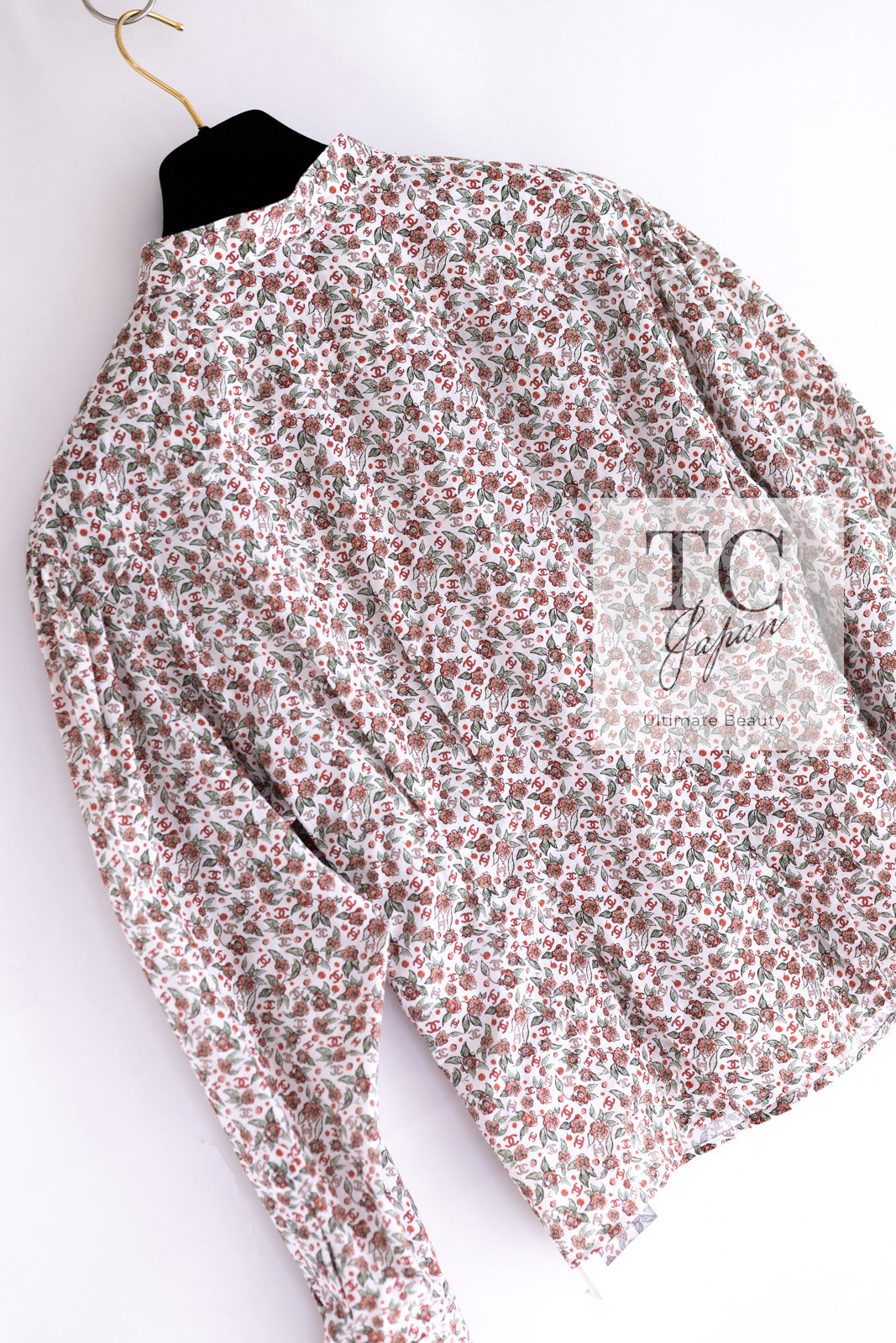 シャネル ブラウス CHANEL ホワイト レッド CC ロゴ 花柄