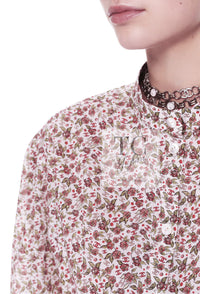 CHANEL 24PA  White Red CC Logo Floral Pattern Tops Blouse 34 シャネル ホワイト レッド CC ロゴ 花柄 トップス ブラウス 即発