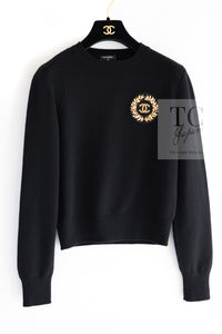 CHANEL 20PF Black CC Logo Cashmere Knit Sweater 36 38 シャネル ブラック ココ マーク ワッペン カシミヤ 100% ニット セーター 即発