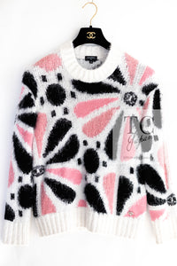 CHANEL 23A White Pink Black CC Logo Cashmere Silk Knit Sweater 38 40 シャネル ホワイト ピンク ブラック ココマーク カシミヤ シルク ニット セーター 即発