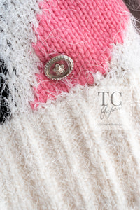 CHANEL 23A White Pink Black CC Logo Cashmere Silk Knit Sweater 38 40 シャネル ホワイト ピンク ブラック ココマーク カシミヤ シルク ニット セーター 即発