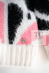 CHANEL 23A White Pink Black CC Logo Cashmere Silk Knit Sweater