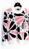 CHANEL 23A White Pink Black CC Logo Cashmere Silk Knit Sweater 38 40 シャネル ホワイト ピンク ブラック ココマーク カシミヤ シルク ニット セーター 即発