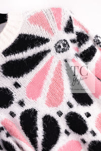 CHANEL 23A White Pink Black CC Logo Cashmere Silk Knit Sweater