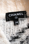 CHANEL 23A White Pink Black CC Logo Cashmere Silk Knit Sweater