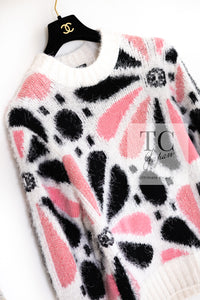 CHANEL 23A White Pink Black CC Logo Cashmere Silk Knit Sweater 38 40 シャネル ホワイト ピンク ブラック ココマーク カシミヤ シルク ニット セーター 即発