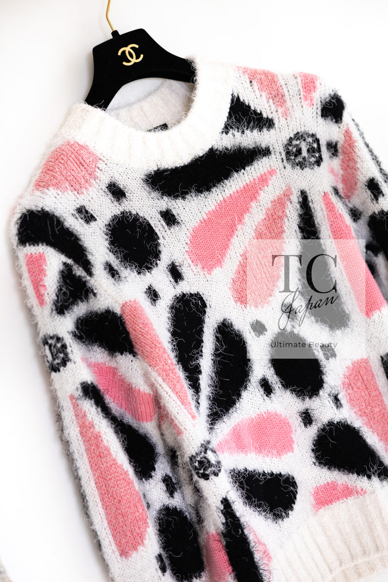 CHANEL 23A White Pink Black CC Logo Cashmere Silk Knit Sweater 38 40 シャネル ホワイト ピンク ブラック ココマーク カシミヤ シルク ニット セーター 即発