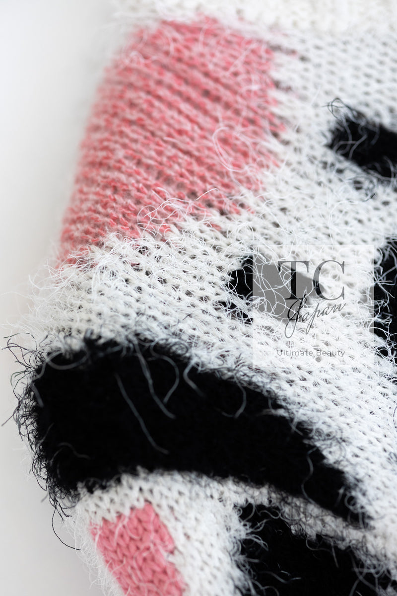 CHANEL 23A White Pink Black CC Logo Cashmere Silk Knit Sweater 38 40 シャネル ホワイト ピンク ブラック ココマーク カシミヤ シルク ニット セーター 即発