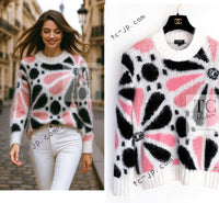 CHANEL 23A White Pink Black CC Logo Cashmere Silk Knit Sweater 38 40 シャネル ホワイト ピンク ブラック ココマーク カシミヤ シルク ニット セーター 即発