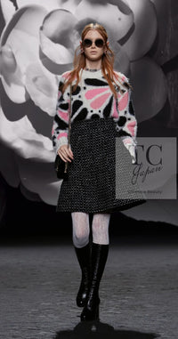 CHANEL 23A White Pink Black CC Logo Cashmere Silk Knit Sweater