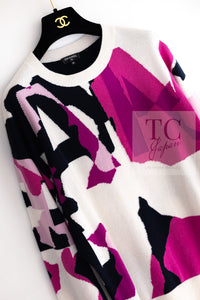 CHANEL 21PS Ivory White Magenta Pink Coco Mark Cashmere Knit Sweater 34 36 38 シャネル アイボリーホワイト マゼンタピンク ココマーク カシミヤ 100% ニット セーター 即発