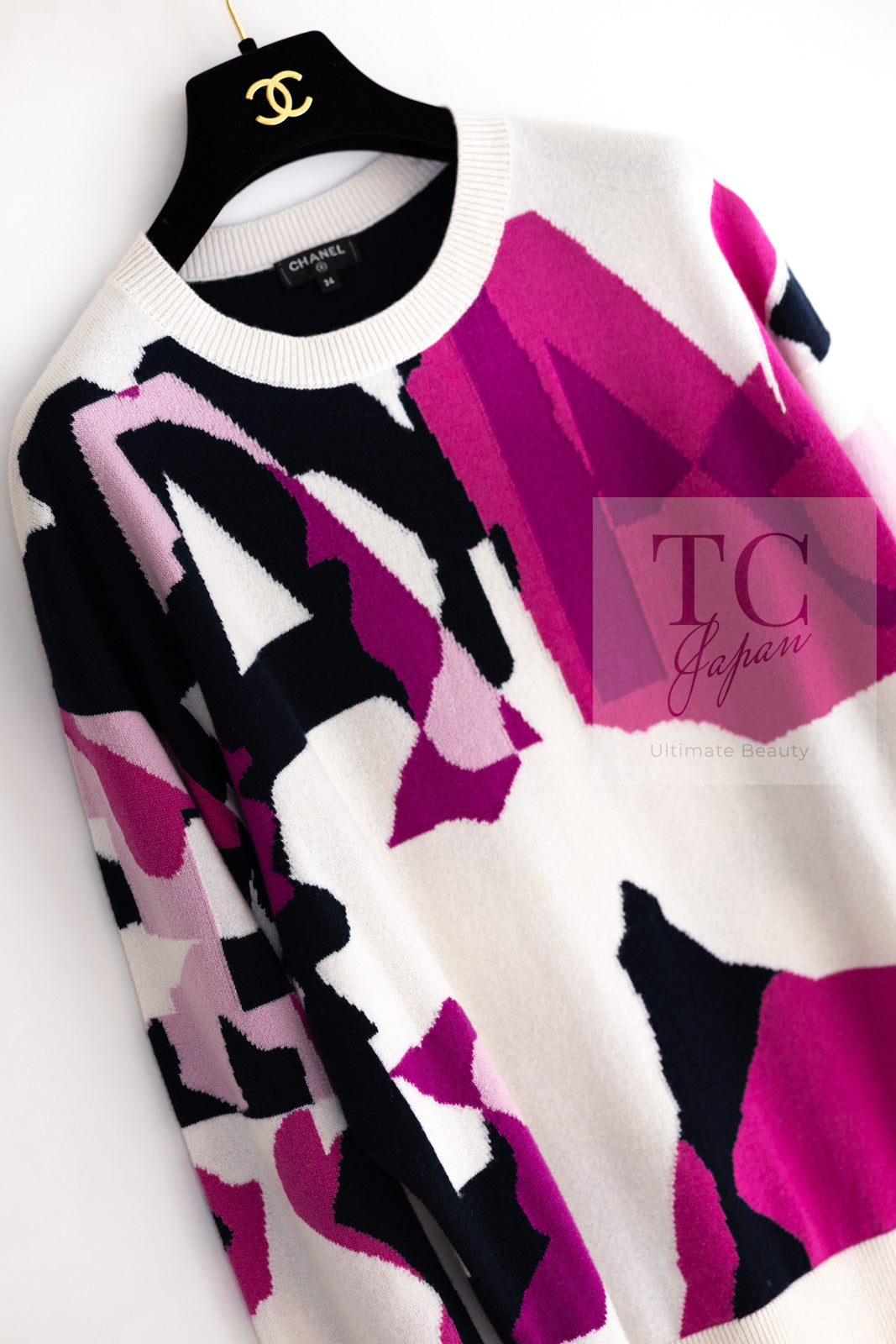 CHANEL 21PS Ivory White Magenta Pink Coco Mark Cashmere Knit Sweater 34 36 38 シャネル アイボリーホワイト マゼンタピンク ココマーク カシミヤ 100% ニット セーター 即発
