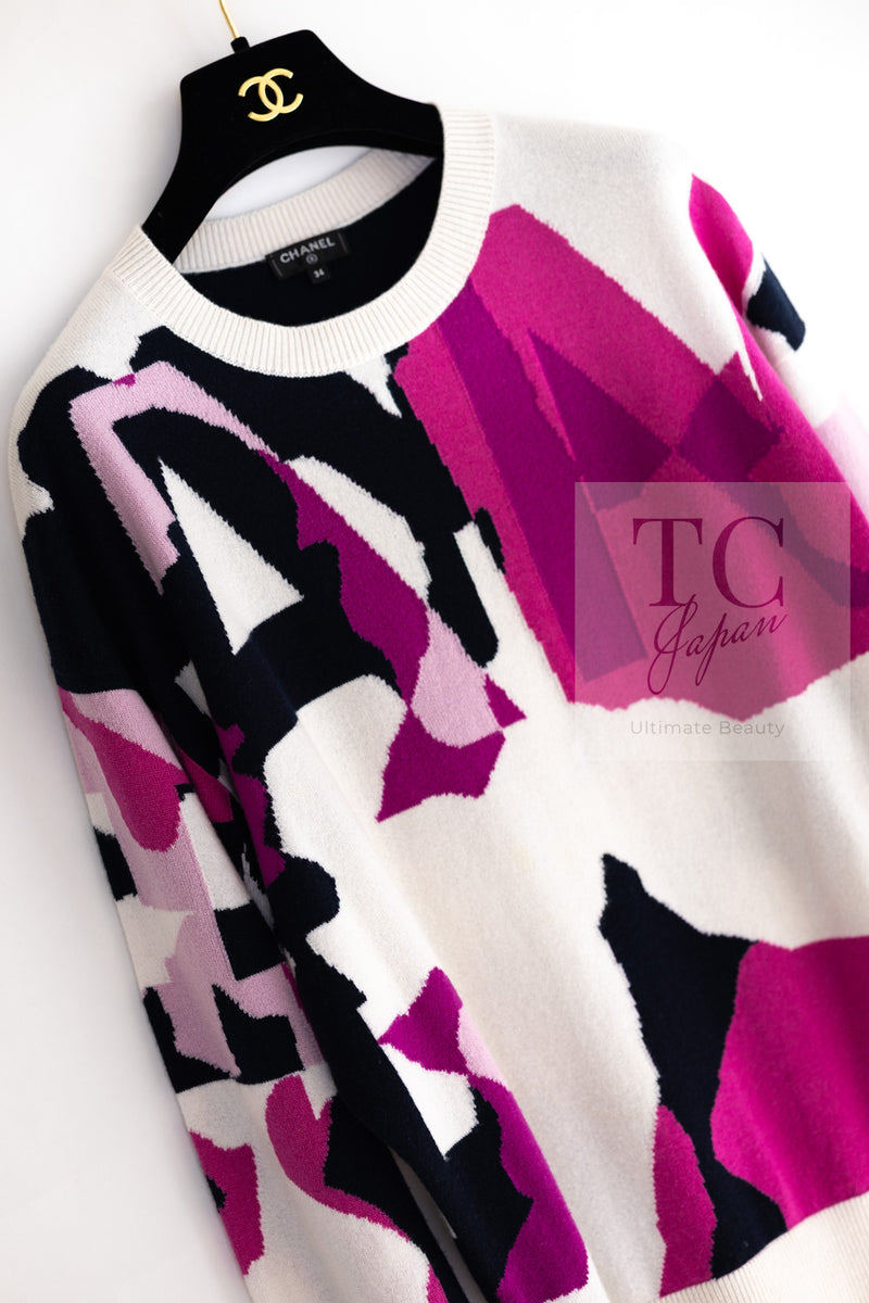 CHANEL 21PS Ivory White Magenta Pink Coco Mark Cashmere Knit Sweater 34 36 38 シャネル アイボリーホワイト マゼンタピンク ココマーク カシミヤ 100% ニット セーター 即発