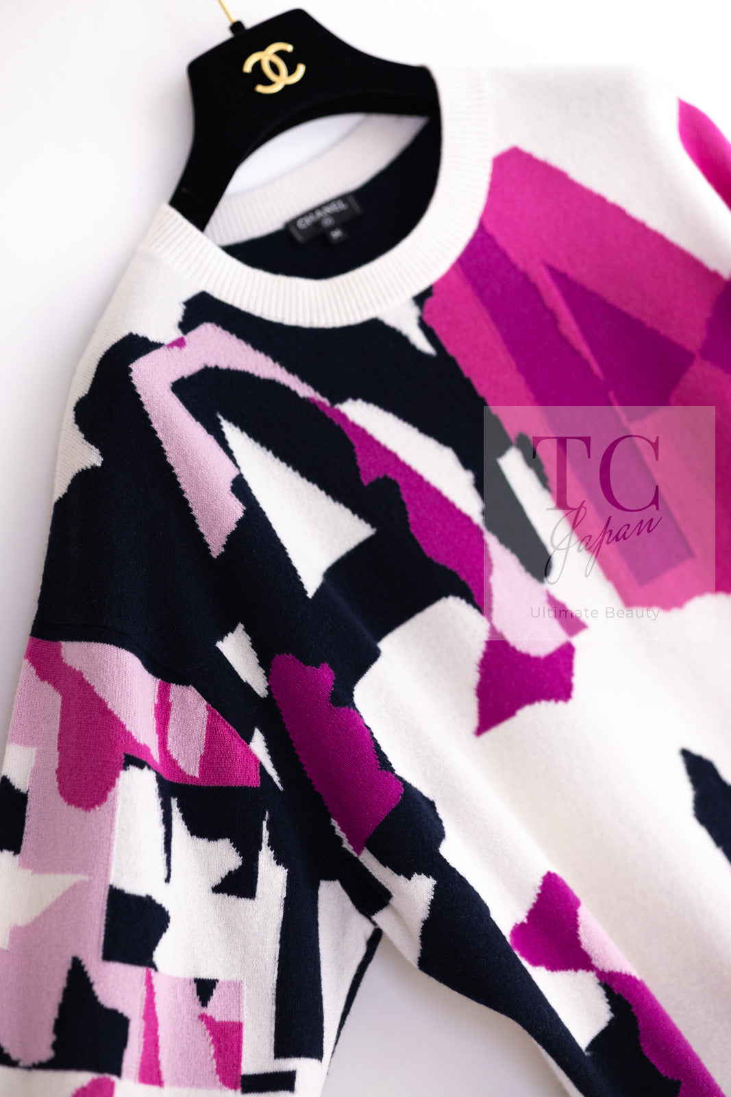 CHANEL 21PS Ivory White Magenta Pink Coco Mark Cashmere Knit Sweater 34 36 38 シャネル アイボリーホワイト マゼンタピンク ココマーク カシミヤ 100% ニット セーター 即発