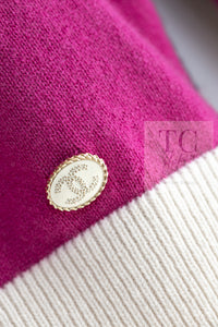 CHANEL 21PS Ivory White Magenta Pink Coco Mark Cashmere Knit Sweater 34 36 38 シャネル アイボリーホワイト マゼンタピンク ココマーク カシミヤ 100% ニット セーター 即発
