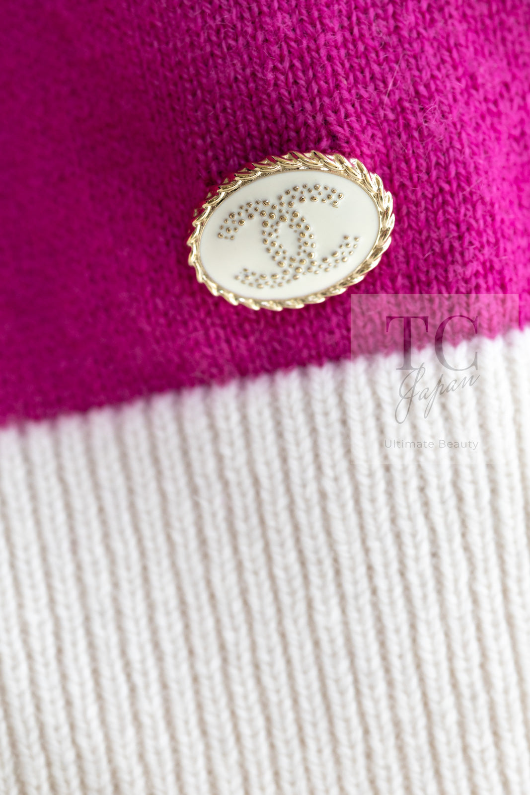 CHANEL 21PS Ivory White Magenta Pink Coco Mark Cashmere Knit Sweater 34 36 38 シャネル アイボリーホワイト マゼンタピンク ココマーク カシミヤ 100% ニット セーター 即発