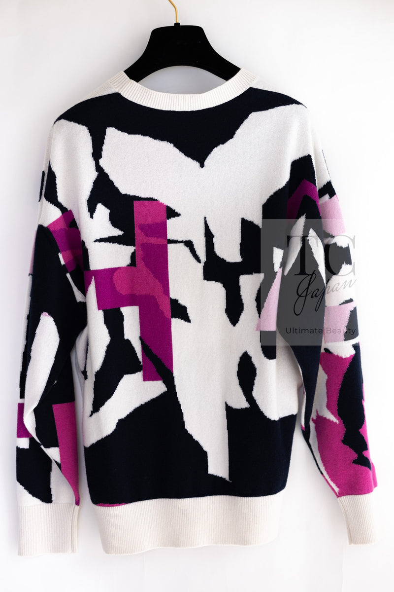 CHANEL 21PS Ivory White Magenta Pink Coco Mark Cashmere Knit Sweater 34 36 38 シャネル アイボリーホワイト マゼンタピンク ココマーク カシミヤ 100% ニット セーター 即発