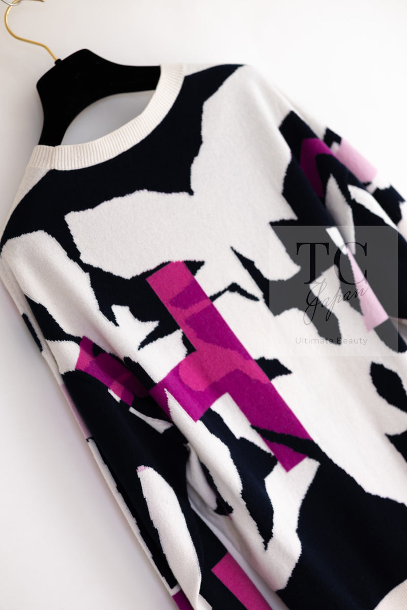 CHANEL 21PS Ivory White Magenta Pink Coco Mark Cashmere Knit Sweater 34 36 38 シャネル アイボリーホワイト マゼンタピンク ココマーク カシミヤ 100% ニット セーター 即発