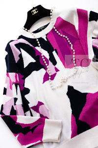 CHANEL 21PS Ivory White Magenta Pink Coco Mark Cashmere Knit Sweater 34 36 38 シャネル アイボリーホワイト マゼンタピンク ココマーク カシミヤ 100% ニット セーター 即発