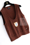 CHANEL 24PF Brown Sequin Vase Motif Cashmere Knit Vest Sweater 36 38 シャネル ブラウン スパンコール 花瓶 モチーフ ニット ベスト カシミヤ100% セーター 即発
