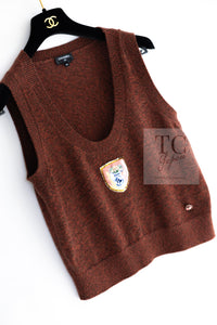 CHANEL 24PF Brown Sequin Vase Motif Cashmere Knit Vest Sweater 36 38 シャネル ブラウン スパンコール 花瓶 モチーフ ニット ベスト カシミヤ100% セーター 即発